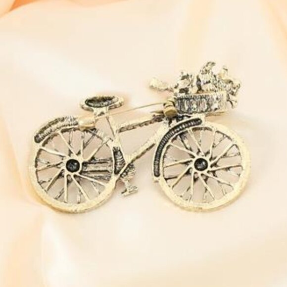 Blue Crystal Bicycle Brooch Handmade Rhinestone Retro Pin, Elegant Fashion Gif - Picture 6 of 11